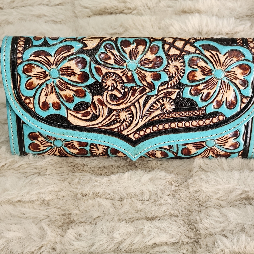 Myra Bag Flower Crest Ridge Turquoise Leather Wallet